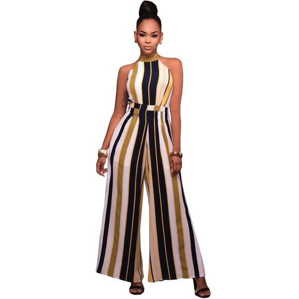 Women Elegant Stripes Pattern Sexy Sleeveless Casual jumpsuits