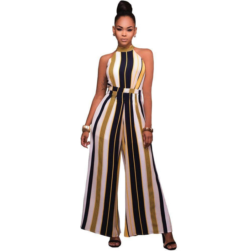 Women Elegant Stripes Pattern Sexy Sleeveless Casual jumpsuits