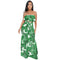 Fashion Bright Color Tropical Leaves Printed Strapless Tube Top Wide-leg Pants Set