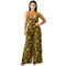 Fashion Golden Color Leaves Print Women Sexy Casual Jumpsuits
