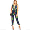 Bright Color Women Flower Printed Slimming Defined Waist Jumpsuits