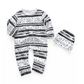 2 Pcs Baby Cotton Cute Printed Long Sleeves Rompers And Hat