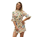 Women Bright Color Floral Printed Elegant Defined Waist Half Sleeves Dress