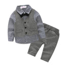 4 Pcs Baby Boys Handsome Plaid Printed Shirts And Vests And Pants With Bow Tie