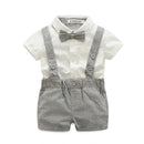 Baby Boys Short Sleeves Shirts And Short Overalls With Bow Tie 3 Pcs