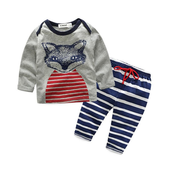 Casual Baby Cotton Cartoon Animals Printed Tops And Pants 2 Pcs