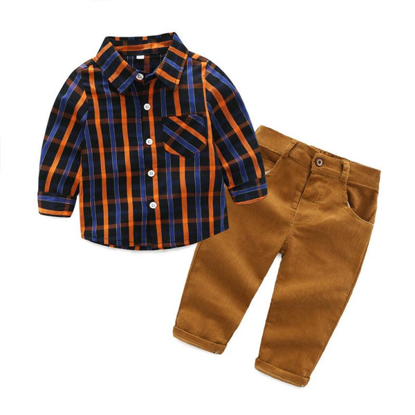 2 Pcs Set Baby Boys Stripes Printed Shirts And Solid Color Pants