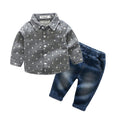 Baby Boys Cotton Dots Printed Long Sleeves Shirts And Denim Jeans Set