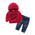 2 Pcs Set Baby Boys Letter Printed Hoodies And Patchwork Jeans