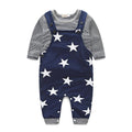 Casual Boys Cotton Stripes Printed Tops And Stars Printed Jumpsuits 2 Pcs