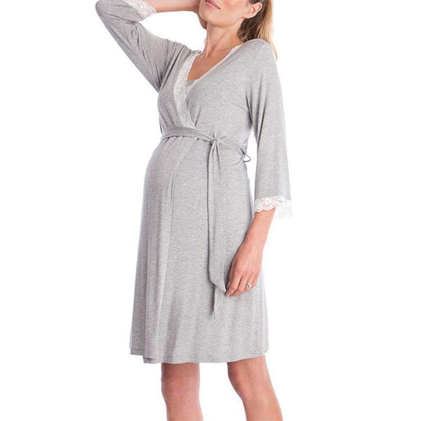 Maternity Cotton Lace Patchwork Lace Up Nightdress