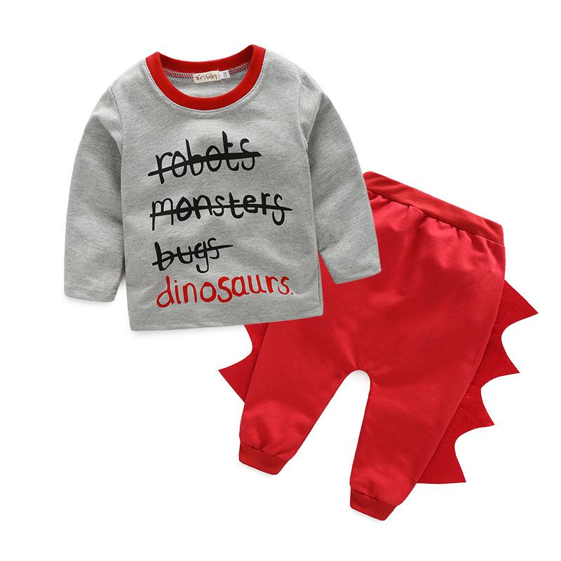 Cute Boys Letters Printed Tops And Cartoon Pattern Pants Set