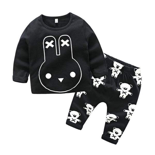 Baby Boys Cotton 2 Pcs Bunny Printed Long Sleeves Tops And Pants