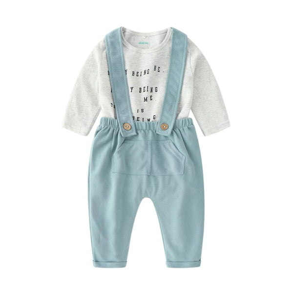 2 Pcs Baby Cotton Letters Printed T-shirts And Solid Color Rompers