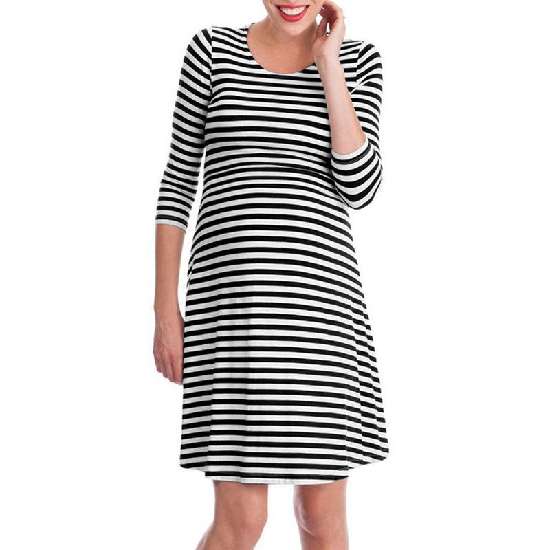 Maternity Cotton Stripes Printed Casual Breastfeeding Dress