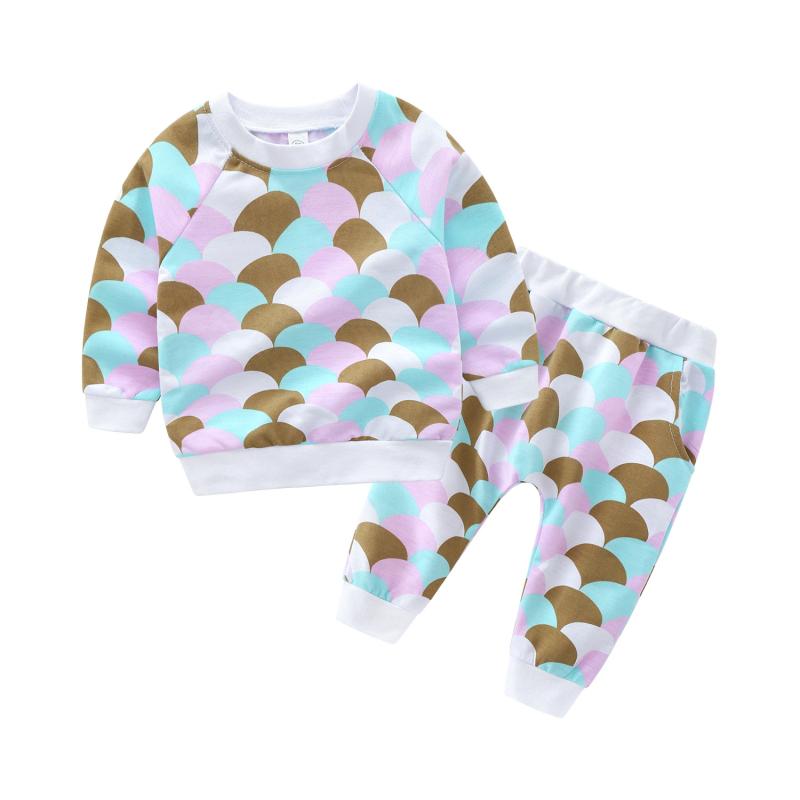 Casual Girls Cotton Scale Printed Long Sleeves Tops And Pants Set