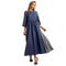 Fashion Denim Patchwork Women Three-quarter Sleeves Maxi Dress