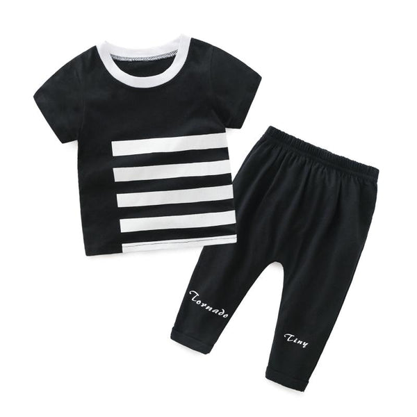 Baby Boys 2 Pcs Set Stripes Printed Short Sleeves And Pants