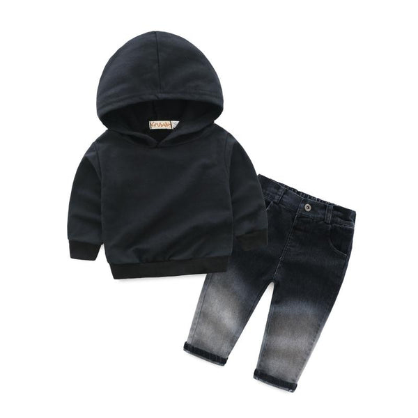 Fashionable Boys Cotton Letters Printed Hoodies And Jeans Set