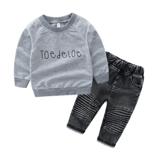 Baby Boys 2 Pcs Letters Printed Long Sleeves Tops And Patchwork Jeans