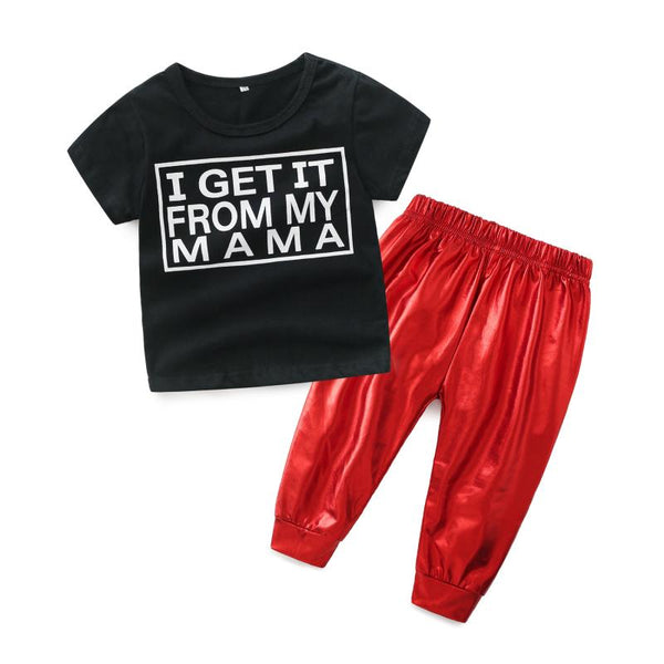 Boys Cotton Letters Printed Short Sleeves Tops And Pants Set