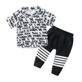 Boys Cotton Letters Printed Short Sleeves Tops And Stripes Printed Pants Set