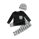 3 Pcs Casual Boys Cotton Patchwork Tops And Letters Printed Pants And Hats