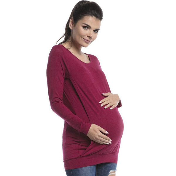 Hot Sale Pregnancy Women Cotton Plain Long Sleeves Tops