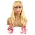 Women Fashion Blond Pink Gradient Color Design Long Wavy Hair Wig