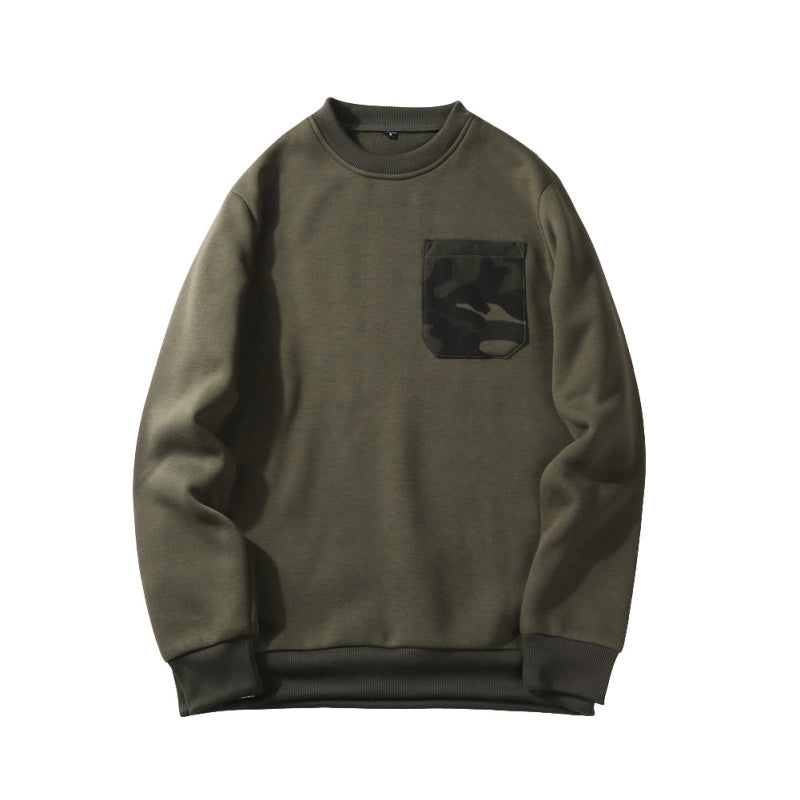 Men Round Neck Camouflage Printed Pocket Design Sweatshirts