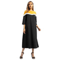 Women Fashion Color Blocking Half Sleeves Maxi Dress