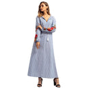 Elegant Women Rose Embroideries Vintage Style Loose Pattern Maxi Dress