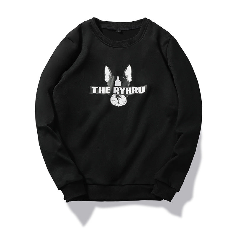 Men Cute Dog Letter Printed Round Neck Sweatshirt
