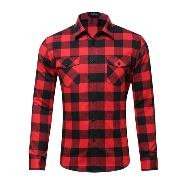 Men Cotton Plaid Printed Long Sleeves Casual Shirts