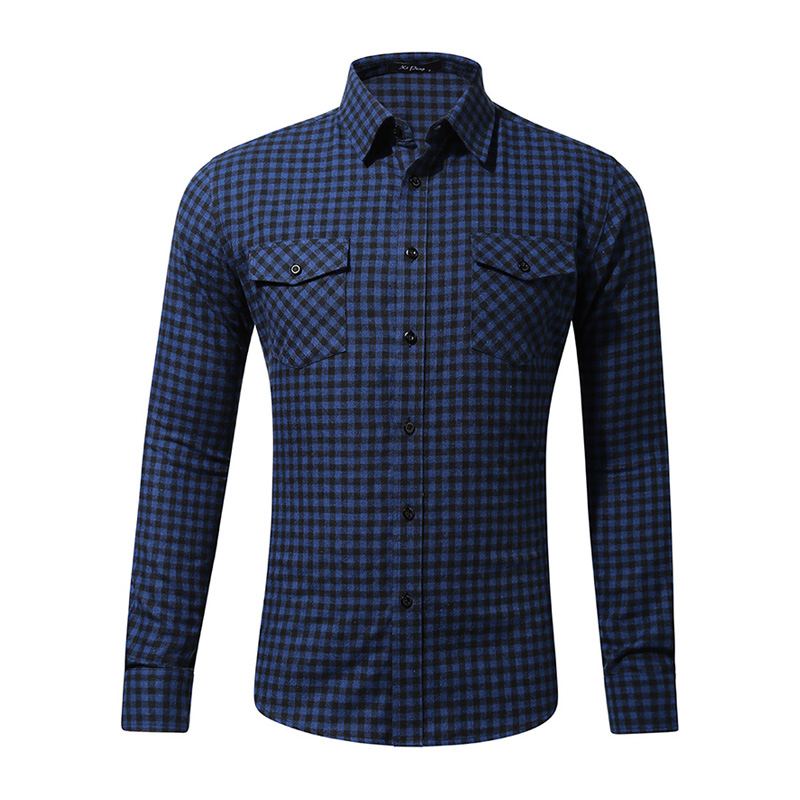 Men Cotton Grid Printed Long Sleeves Casual Shirts