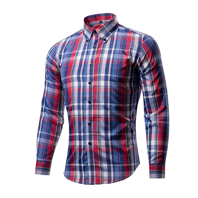 Men Cotton Multicolor Plaid Printed Long Sleeves Shirts