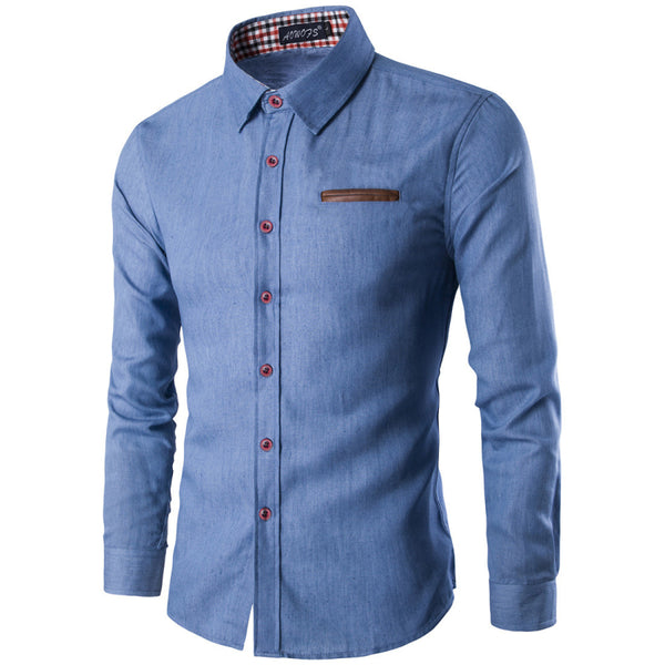 Men Cotton Solid Color Long Sleeves Denim Shirts