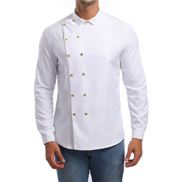 Men Gold Color Button Double Breasted Shirts