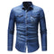 Men Cotton Leaves Printed Long Sleeves Denim Shirts