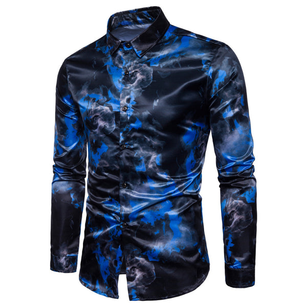 Men Wash Painting Printed Long Sleeves Shirts