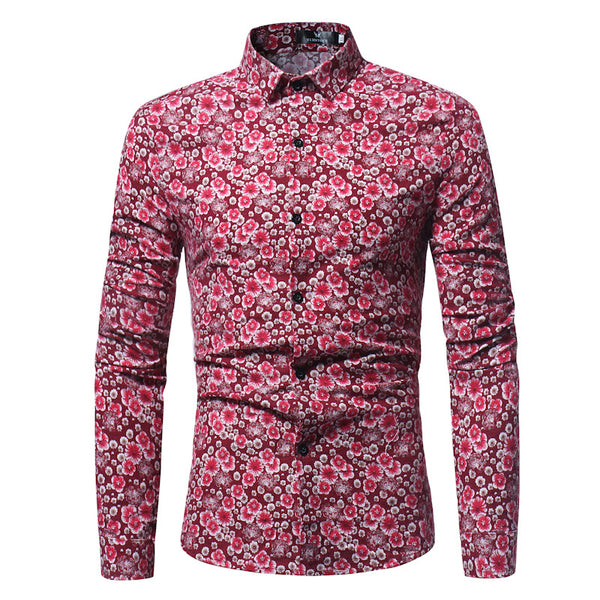 Men Cotton Flower Printed Lapel Shirts