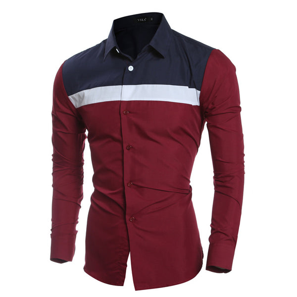 Men Cotton Color Blocking Shirts