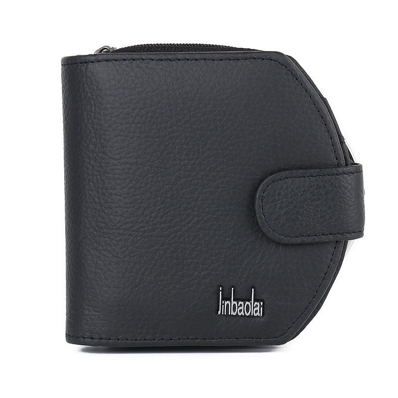 Creative Half Round Shape Solid Color Women Trifold Genuine Leather Wallet