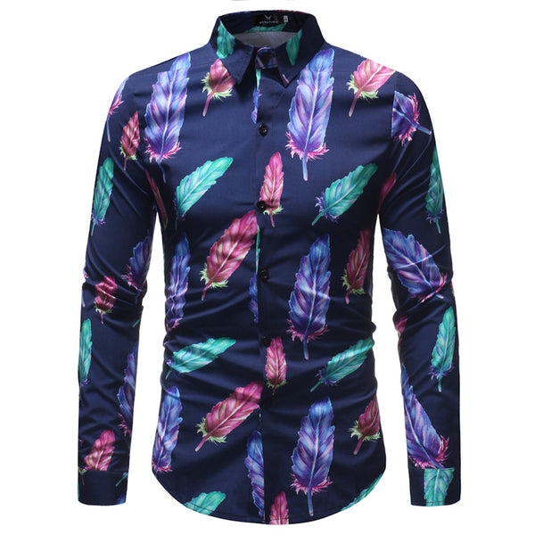 Men Multicolor Feather Printed Shirts