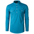 Men Cotton Solid Color Standing Collar Casual Shirts