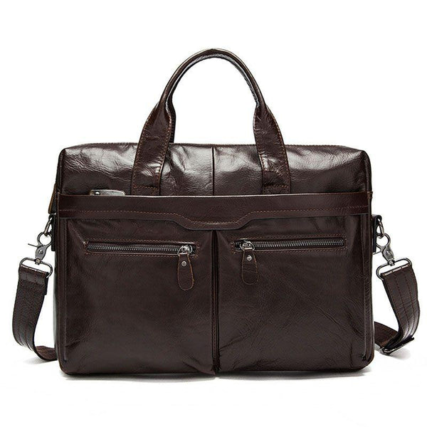 Businessmen High Quality Solid Color Genuine Leather Square Shape Briefcase