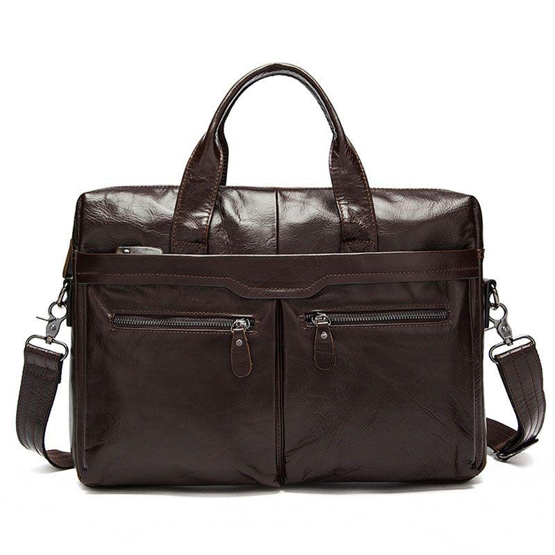 Businessmen High Quality Solid Color Genuine Leather Square Shape Briefcase