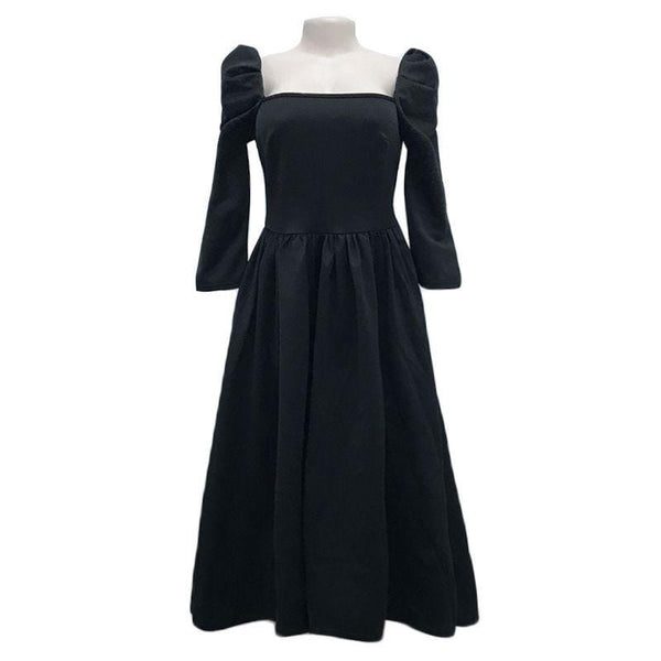 Women Unique Square Neck Long Sleeves Little Black Dress