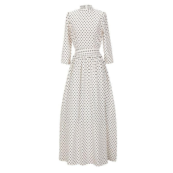 Women Classic Polka Dot Printed Mock Neck Long Sleeves Swing Dress