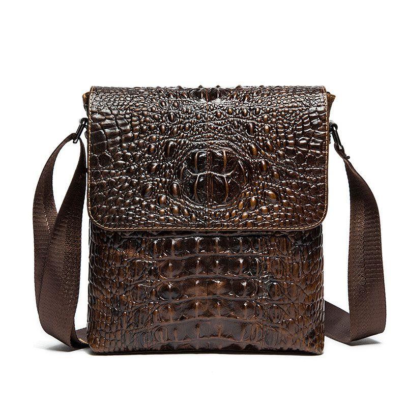 Fashion Men Vintage Style Crocodile Grain Genuine Leather Crossbody Bag
